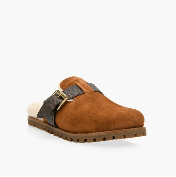 MICHAEL Michael Kors Shoes - MICHAEL KORS Judd Tan Suede Closed Toe Slides Clogs Mules